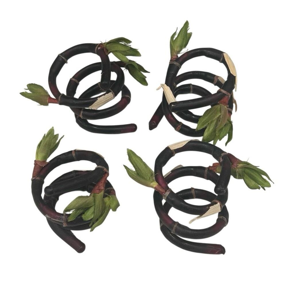 Set of 4 Bamboo-Style Napkin Rings Dark Brown Handmade Napkin Holder Table Deco
